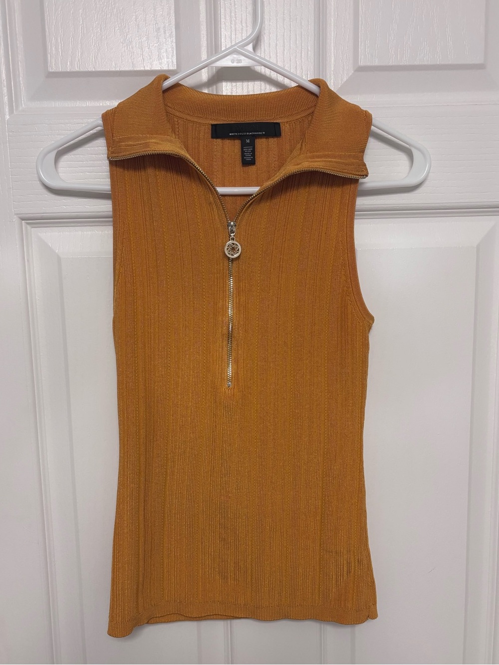White House Black Market Sleeveless Ribbed Zip-Front Tank - Mustard